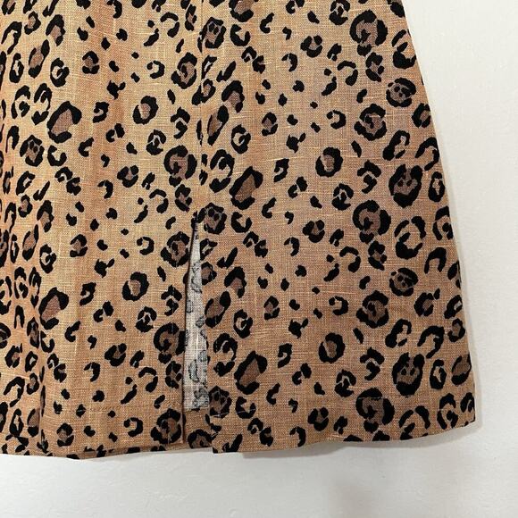 Reformation Cady Leopard Print Linen Mini Skirt Size 2 Brown Side Slit 90s Y2K - Picture 3 of 6